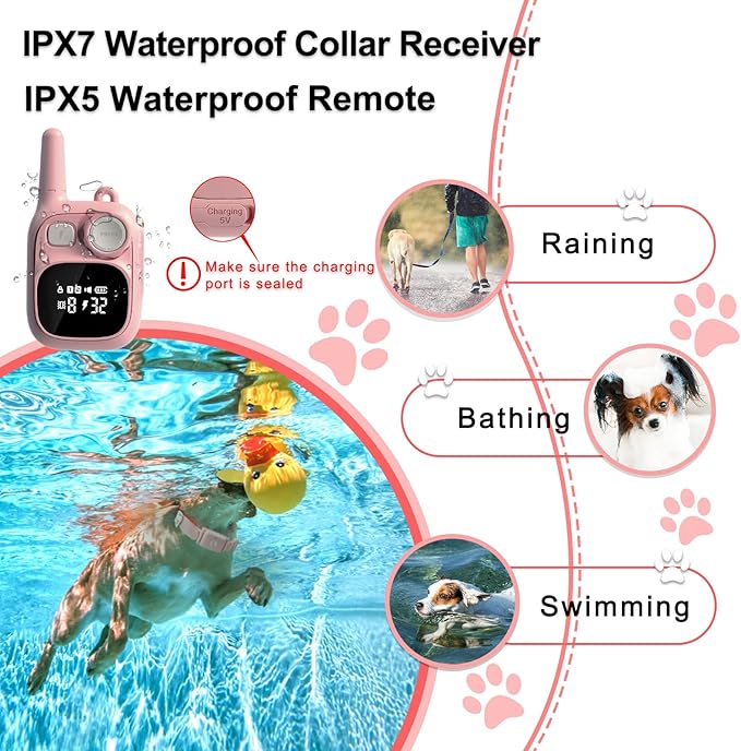 Training Collar Dogs, 1 Remote 1800FT Control 2 Collars, Cat Shock Collars Rechargeable, Pink Electric Collar for 5-120 lbs Small Medium Large Breed Dogs, Adjustable, Waterproof, Vibration