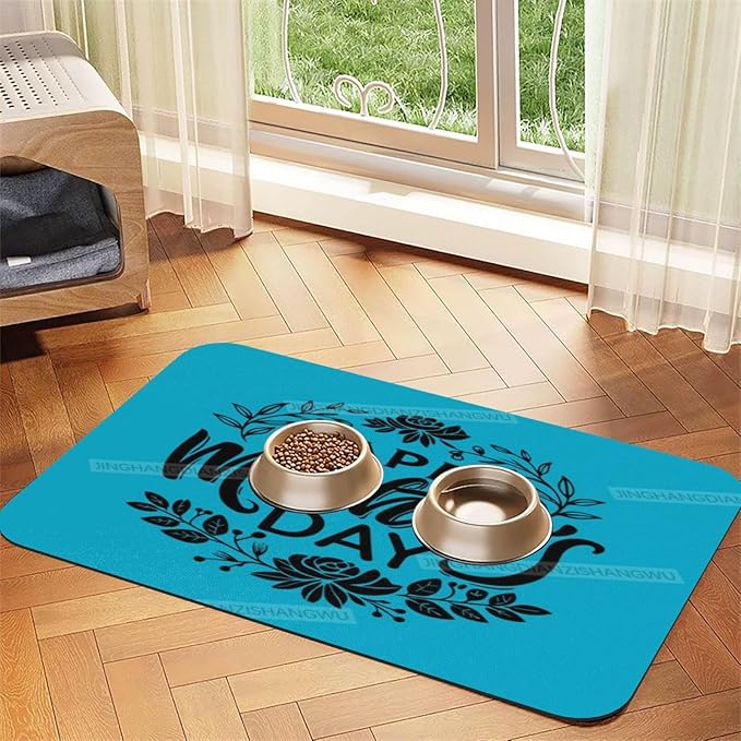 Dog Food Mat Happy Mother's Day Floral Gift for Mom Eq Absorbent Water Bowl Mats Cat Pet Feeding Placemats 18X12In