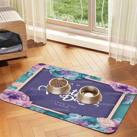 Pet Feeding Mat Absorbent Dog Mat for Food Water Bowl No Stains Quick Dry Water Dispenser Mats Happy Mother's Day Floral Gift for Mom Jf Dog Accessories Pet Supplies Bowl Messy Drinkers 24x16In