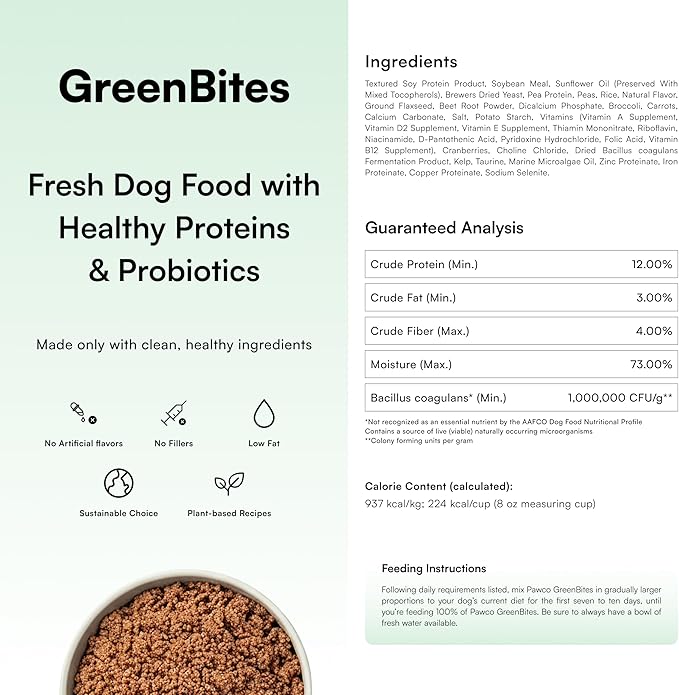 Pawco Fresh Premium Dog Food – Supports Energy, Digestion & Overall Health – Mixed Veggies Recipe with Supergreens, Carrots, Flaxseed, DHA, Omega-3 & Probiotics – GreenBites – Pack of 10 x 17oz