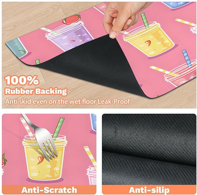 Fruit Juice Dog Food Mat for Floors Absorbent Dog Bowl Mat for Food and Water Dispenser Quick Dry Cat Food Placemat Pet Supplies 17" x 30", Colorful Juice
