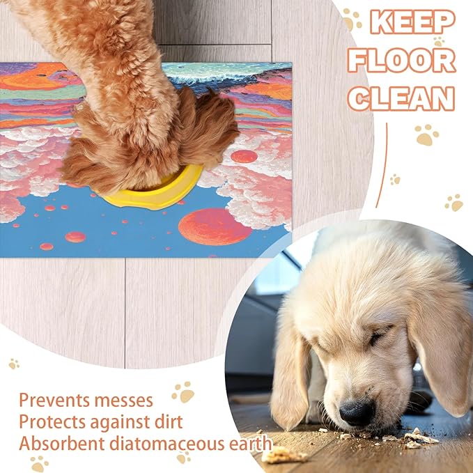Cloud Dog Food Mat for Floors Absorbent, Quick Dry Water Dispenser Mat for Food, Water, Pet Supplies 12" x 20", Lake Tree