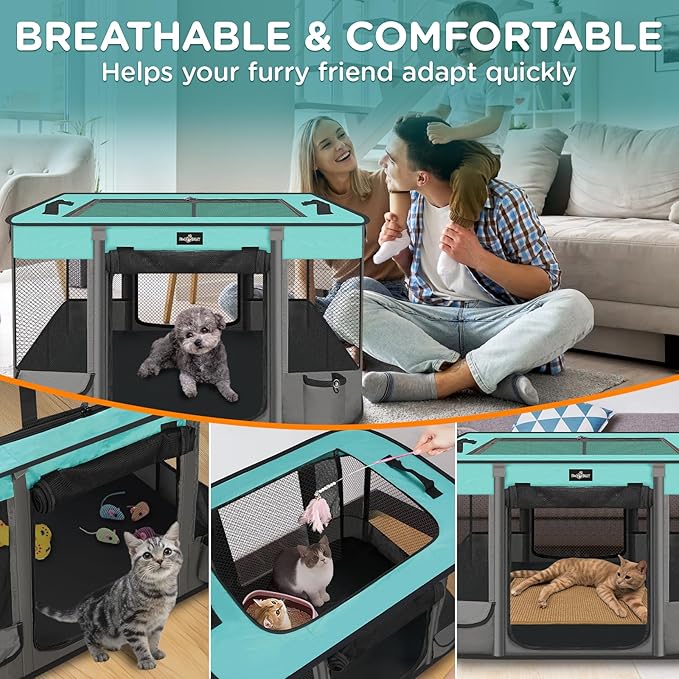 Foldable Pet Kitten Playpen, Upgrade Waterproof Portable Dog Cat Playpen Kennel Tent for Small Cat Dog, Retractable Shade Cover, Indoor Outdoor Use for Small Pet.