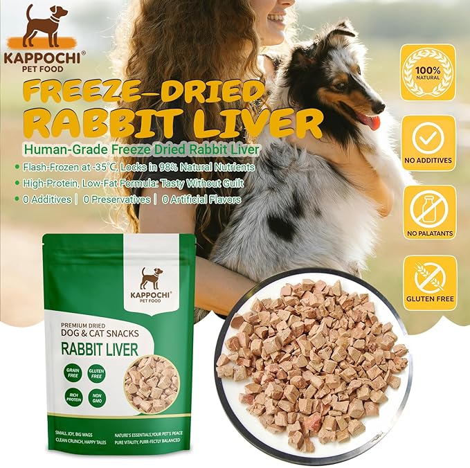 Freeze Dried Rabbit Liver Dog Treats, Single Ingredient Pet Treats, 3.5oz(100.0g), High Protein, Grain Free Snacks