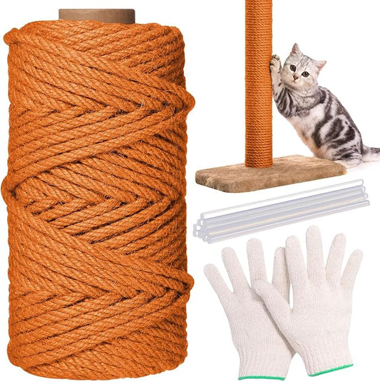 1/4inch ×164ft Natural Cat Tree Jute Rope, Repair and Replace Scratching Post Sisal Rope for Cat Tree Tower Scratching Post DIY (Orange)