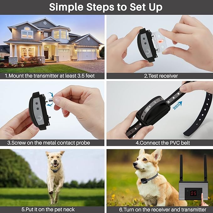 Electric Wireless Dog Fence System, Pet Containment System for Dogs and Pets with Waterproof and Rechargeable Collar Receiver for one Dog Container Boundary System (Black)