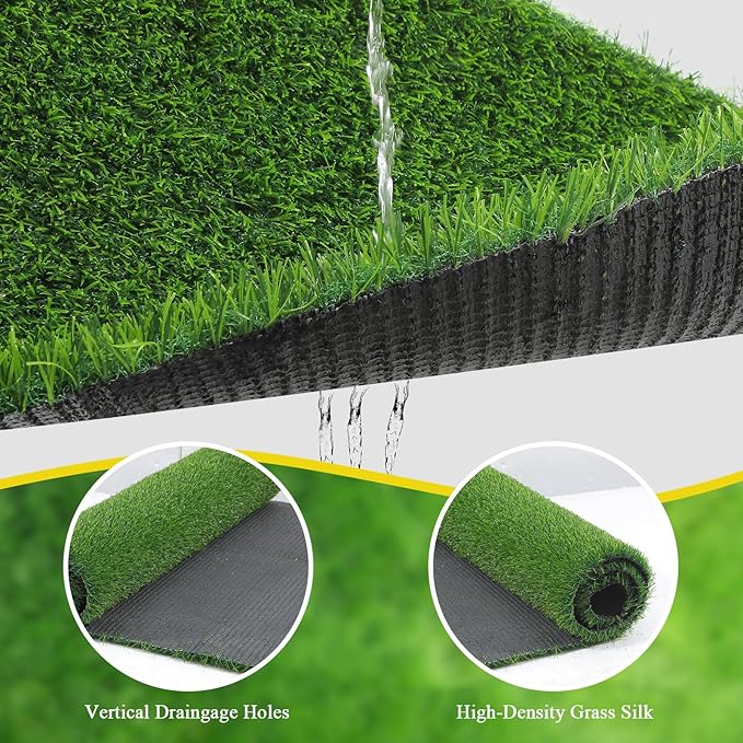 Bsmathom Artificial Grass Rug Indoor Outdoor Rug, 5x8Ft Fake Grass Rug Synthetic Grass Mat Dog Grass Mat with Drainage Holes Fake Grass Rug for Pet, Garden Lawn Landscape, 5x8Ft