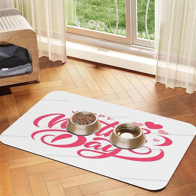 Dog Food Mat Dog Mat for Food and Water 18X12In Happy Mother's Day Floral Gift for Mom Gu No Stains Cat Pet Feeding Mats Water Bowl Messy Drinkers