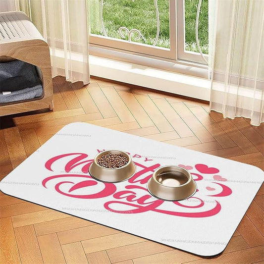 Dog Food Mat Dog Mat for Food and Water 18X12In Happy Mother's Day Floral Gift for Mom Gu No Stains Cat Pet Feeding Mats Water Bowl Messy Drinkers