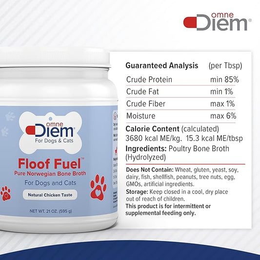OmneDiem Floof Fuel for Cats & Dogs - Pure Norwegian Poultry Bone Broth - Pet Food Topper - Tasty Chicken Flavor, Rich in Protein - Supports The Health of The Joints, Gut, Skin & Coat - 21oz (595g)