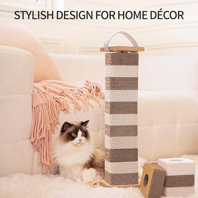 CHEERHOME PETS Cardboard Cat Scratching Post 24.2 Inch, Cat Scratcher for Indoor Cats Scratch Board for Kittens or Smaller Cats