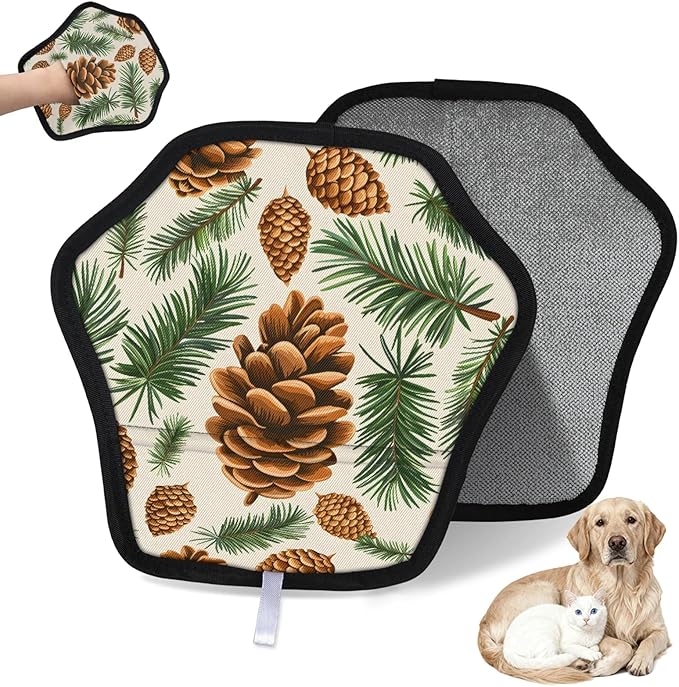 Reusable Pet Hair Removal Glove Pinecone Leaf Magic Brush for Cat & Dog Hair Remover for Car, Sofa, Bedding, Clothes - 9x9 Mitt Washable