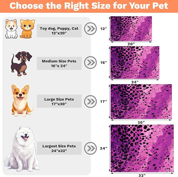 Leopard Print Dog Food Mat for Floors Absorbent Dog Bowl Mat for Food and Water Dispenser Quick Dry Cat Food Placemat Pet Supplies 24" x 32", Purple Wild Skin