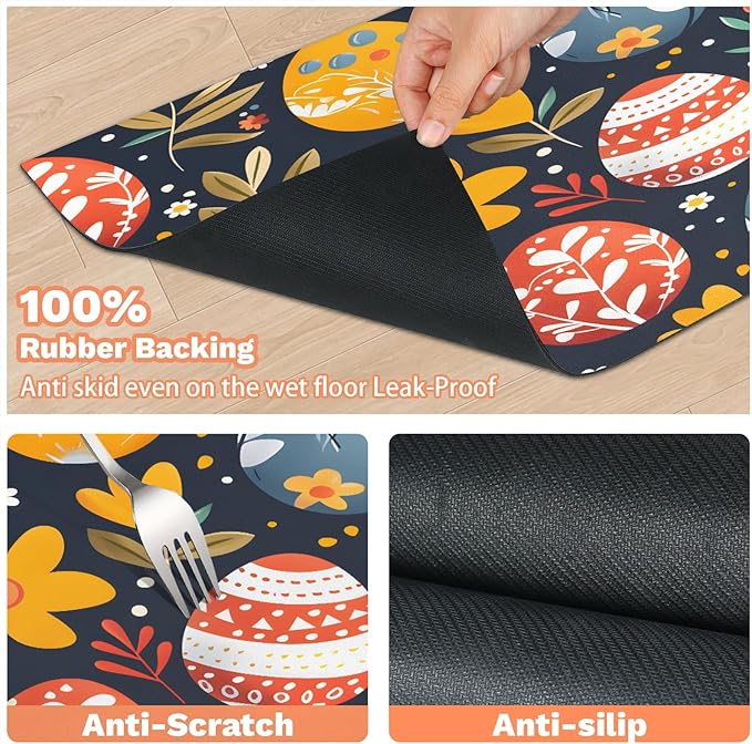 Spring Easter Dog Food Mat for Floors Absorbent Dog Bowl Mat for Food and Water Dispenser Quick Dry Cat Food Placemat Pet Supplies 17" x 30", Floral Leaves