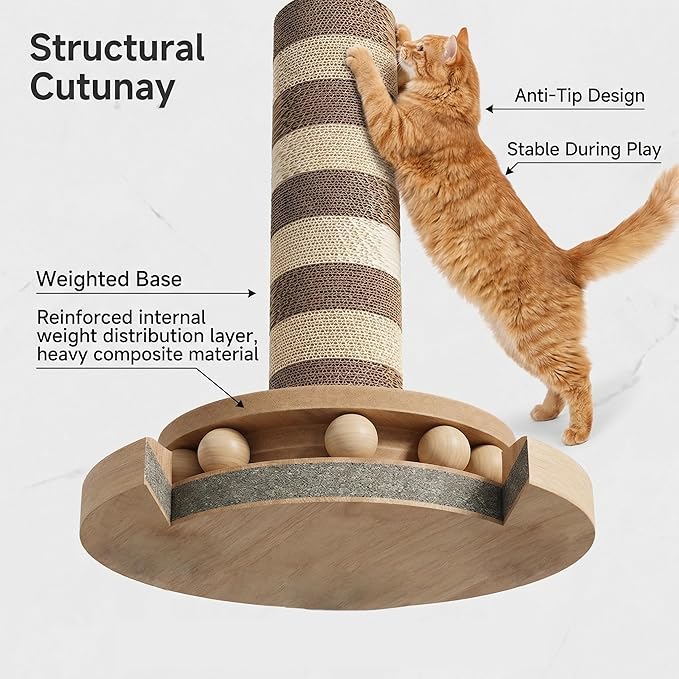 32” Tall Cat Scratching Post – Large Vertical Cardboard Cat Scratcher for Indoor Cats, Modular Replaceable Blocks, Heavy Stable Base, Modern Scratching Post for Adult & Large Cats