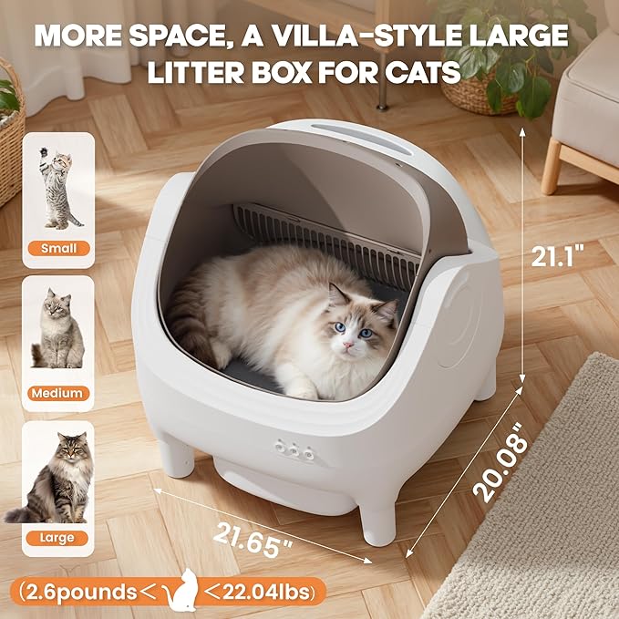 Greesum Self Cleaning Cat Litter Box – Automatic Open-Top Smart Litter Box with App Control, 15L Odor-Sealed Waste Bin, Ultra Quiet 35dB, Multi-Cat & Large Cat Compatible, with Trash Bags & Mat