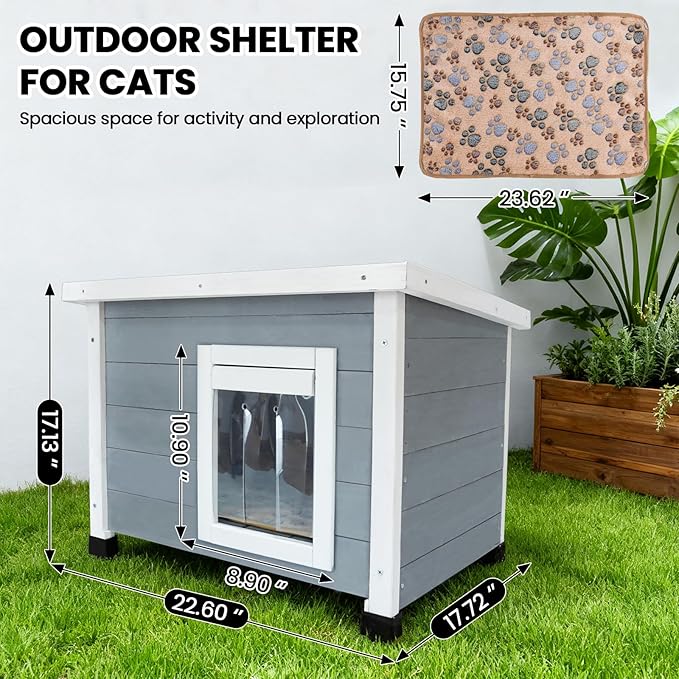 Outdoor Wooden Pet House, Weatherproof Winter Shelter for рuррy and Cats, Elevated Design with Window，100% Cedar Insulated Pet Safe Haven | Easy 15-Min Assembly (Gray-White)