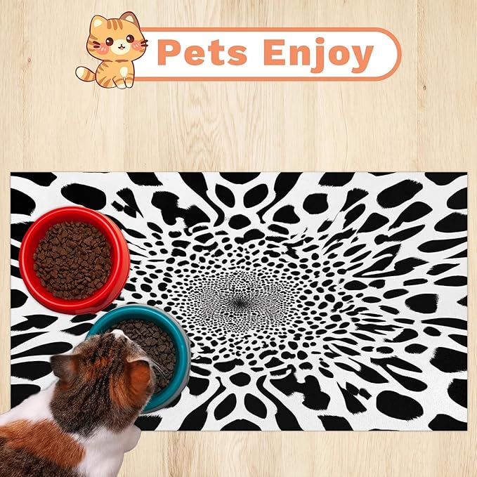 Leopard Print Dog Food Mat for Floors Absorbent Dog Bowl Mat for Food and Water Dispenser Quick Dry Cat Food Placemat Pet Supplies 24" x 32", Cheetah Skin