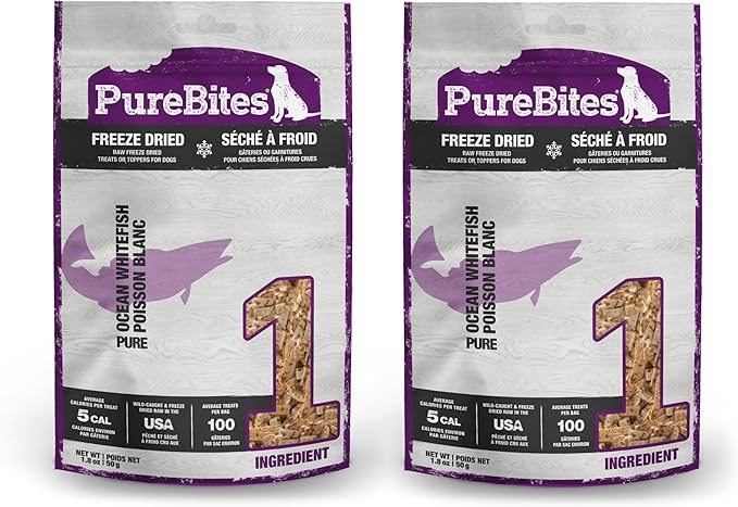 PureBites Freeze Dried Dog Treats, Whitefish, 50g | 1.8oz Pack of 2