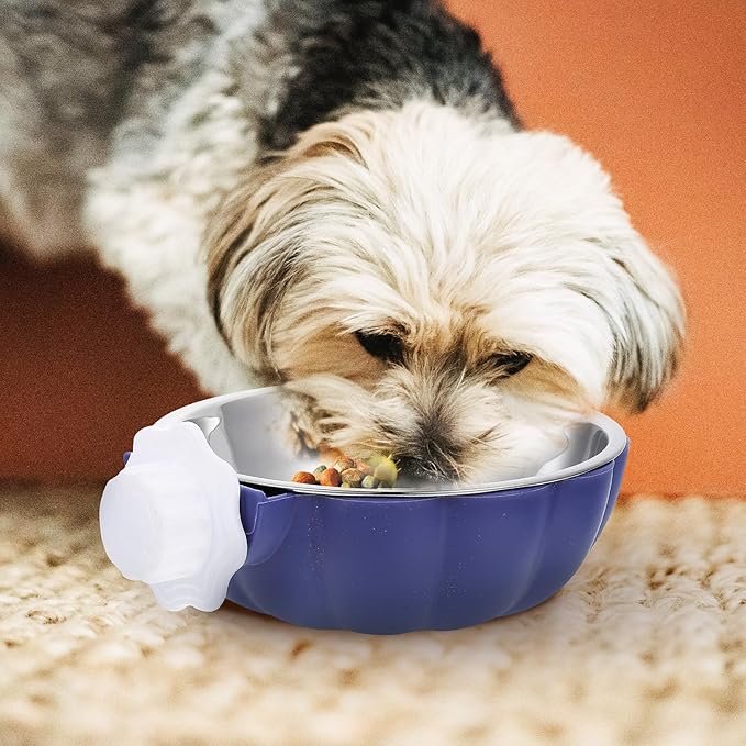DOITOOL Hanging Stainless Steel Pet Bowl Large Blue Sturdy Feeding Bowl Convenient Water Dish for Dogs and Cats Household Feeding Supply