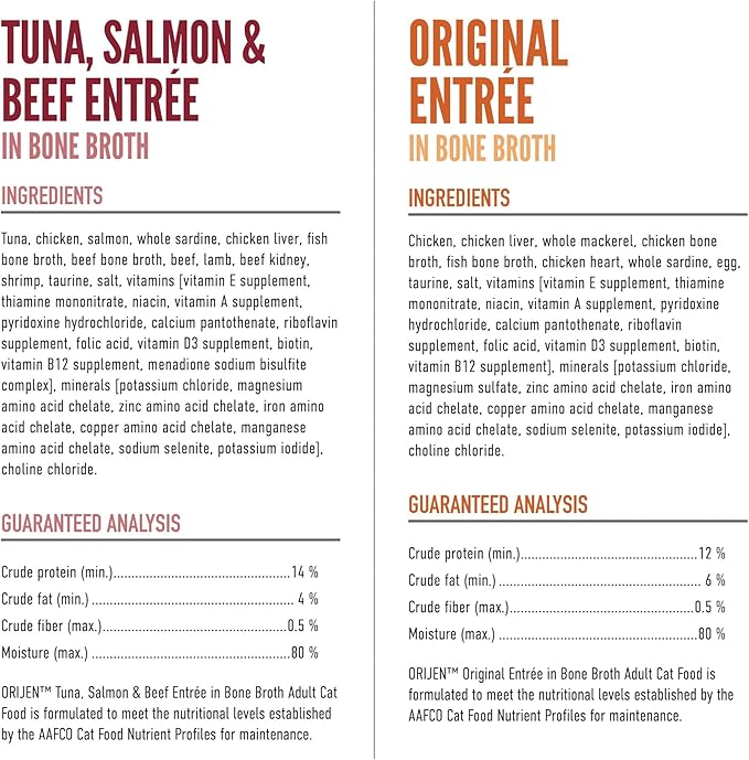 ORIJEN Premium Pate Wet Cat Food Variety Pack: Tuna Salmon & Beef + Original Entrées 3oz Cans (12 Count, 6 of Each)