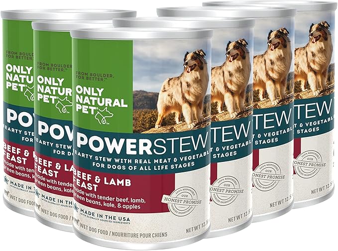 Only Natural Pet PowerStew Beef & Lamb Feast Wet Dog Food - Legume and Grain-Free, Savory Hydrating Broth w/Real Meat & Vegetables - Complete Vital Health for All Breeds - 12.5 oz Cans, Pack of 6 (B)
