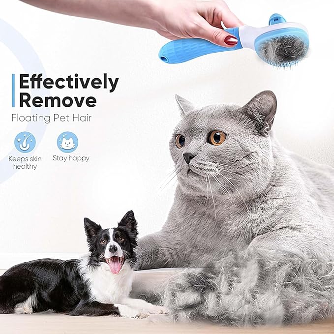 Cat Dog Self Cleaning Slicker Brush with Release Button, for Shedding Grooming, Suitable for Long or Short Pet Hair Cleaner, Removes Tangles & Loose Fur