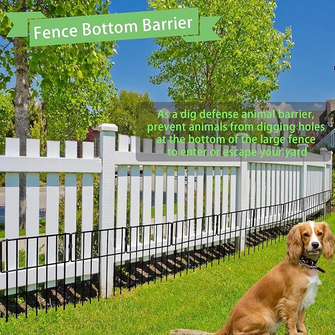 30 Pack Animal Barrier Fence, No Dig Fence Decorative Fences, Rustproof Metal Small Garden Fence Border for Dogs Rabbits (Black, 30 Pack,30Ft)