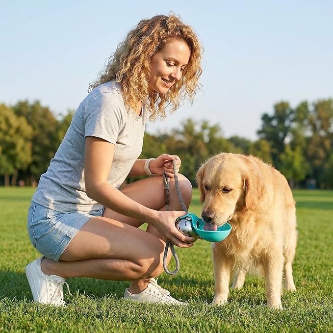 Pet Printed Stainless Steel Water Bottle (285 ml) for Dog and Cats Supplies, Outdoor Dog Walking Foldable Portable Water Cup, Pet Water Bottle (Pink)