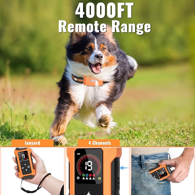 Shock Collar with Remote Control for Dogs, 4400FT, IP67 Waterproof Collar with Beep, Vibration, Safe Shock, Flashlight, Shock Collar for 3 Dogs E-Collars for All Breed (10-120Lbs)