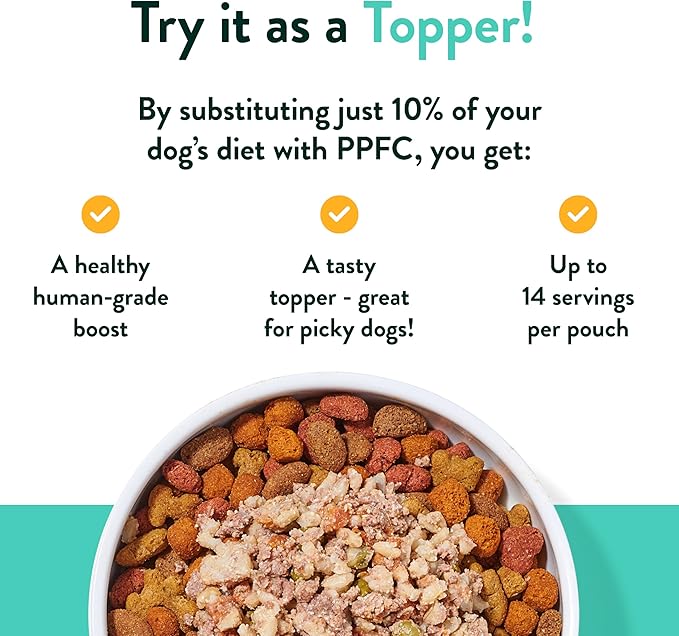 CRAFTED BY HUMANS LOVED BY DOGS Portland Pet Food Company Human-Grade Dog Food Pouch — Mixer, Topper, and Rotational Meal (2X Rosie's Beef/ 2X Tuxedo's Chicken, 4-Pack)