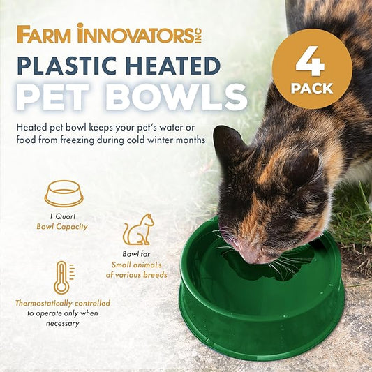 Farm Innovators QT-1 1 Quart Electric Heated Pet Water Bowl with Thermostatic Control and Anti Chew Cord Protector, 25 Watt, Green (4 Pack)