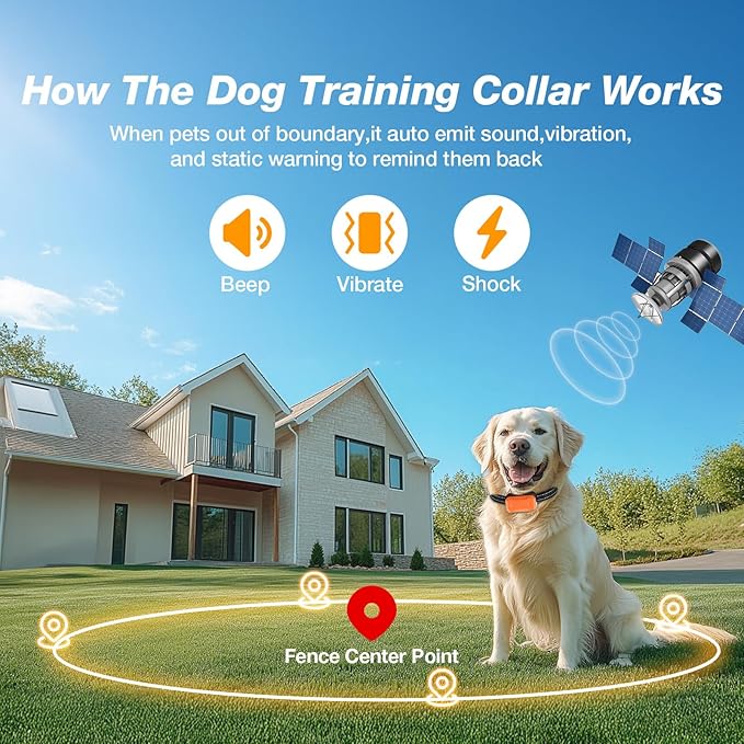Wireless Dog Fence,Electric Dog Fence Rechargeable,Dog Fence Outdoor for Yard,Dog Training Collar Boundary Containment System with Remote Control,IPX7 Waterproof,Portable