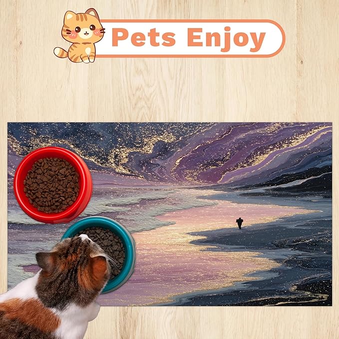 Sea Dog Food Mat for Floors Absorbent, Quick Dry Water Dispenser Mat for Food, Water, Pet Supplies 12" x 20", Galaxy Star