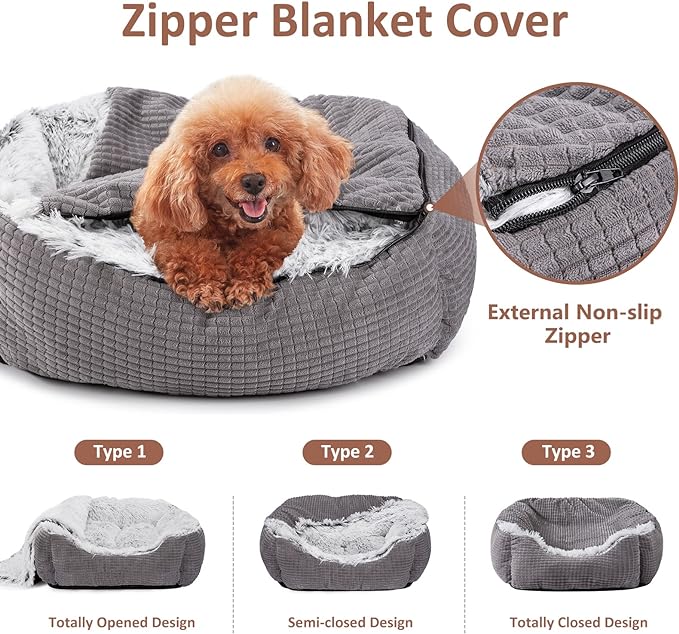 MIXJOY Dog Beds for Medium Large Small Dogs, Rectangle Cave Hooded Blanket Puppy Bed, Luxury Orthopedic Cat Beds for Indoor Cats, Warmth and Machine Washable (25 inches, Grey)