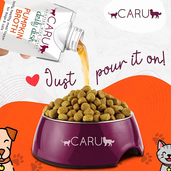 Caru - Daily Dish Pumpkin Broth - Meal Topper for Dogs & Cats - Supports Overall Pet Health - Pour-Over Broth for Wet/Dry Food - Human Grade Ingredients - Non-GMO - Made in USA - 12 Pack