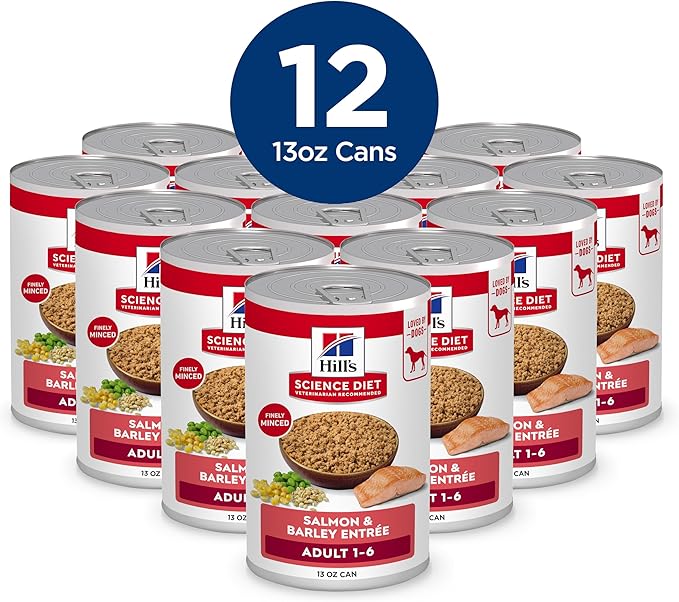 Hill's Science Diet Adult 1-6 Premium Nutrition Wet Dog Food, Salmon & Barley, 13 oz. Cans, 12-Pack