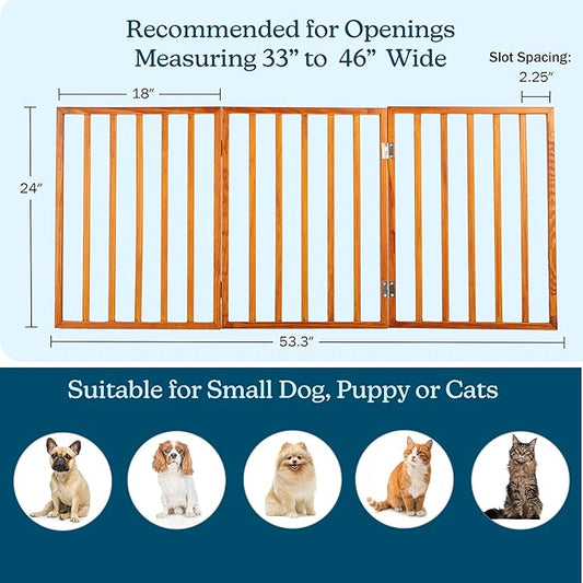 Pet Gate - 3-Panel Indoor Foldable Dog Fence for Stairs or Doorways - 54x24-Inch Retractable Wood Freestanding Dog Gates by PETMAKER (Mahogany)