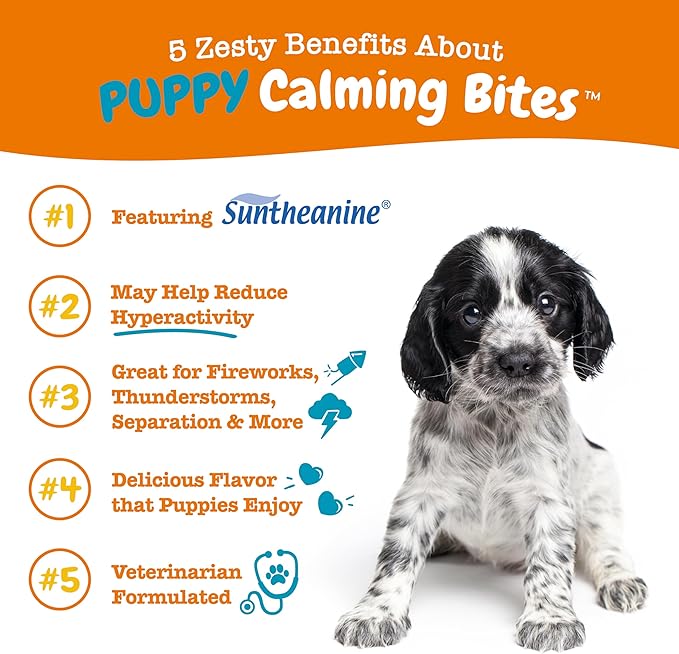 Zesty Paws Calming Chews for Dogs - for Everyday Stress, Relaxation, Composure, and Separation, Puppy Bites Turkey 90 Count