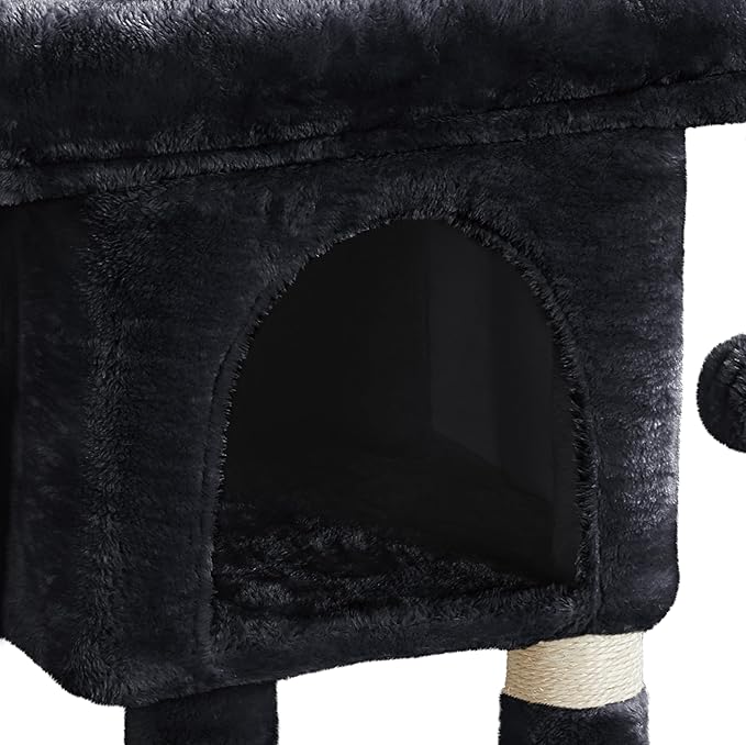 Yaheetech Cat Scratching Posts with Bed, 23.5 Inches Cat Kitten Scratcher Featuring with Sisal Scratch Posts, Interactive Dangling Ball for Indoor Large Cats, Black