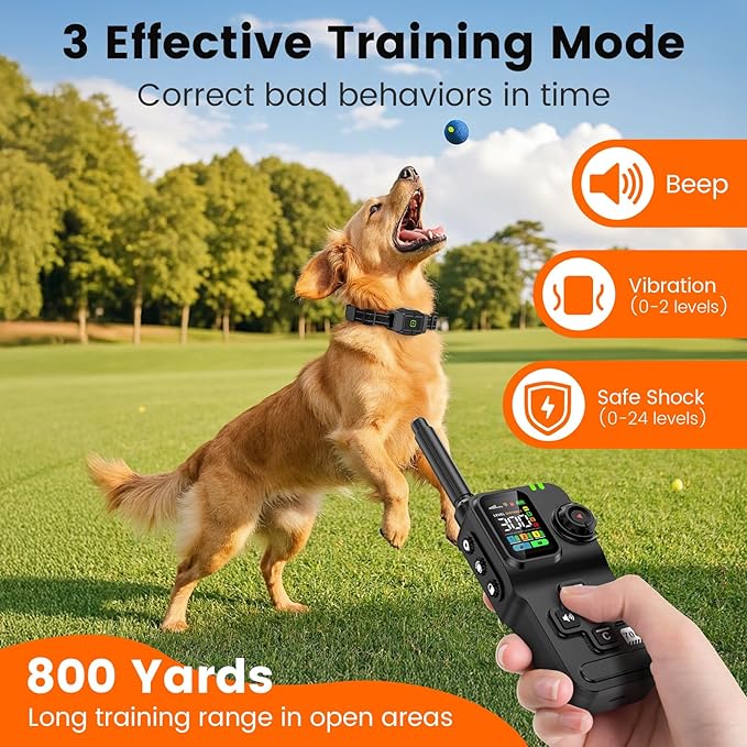 GPS Wireless Dog Fence, Electric Dog Fence Outdoor for Yard, Rechargeable, 25-999 Yards Adjustable Boundary, Real-Time Distance, Waterproof Collar, 3 Warning Modes Pet Containment System
