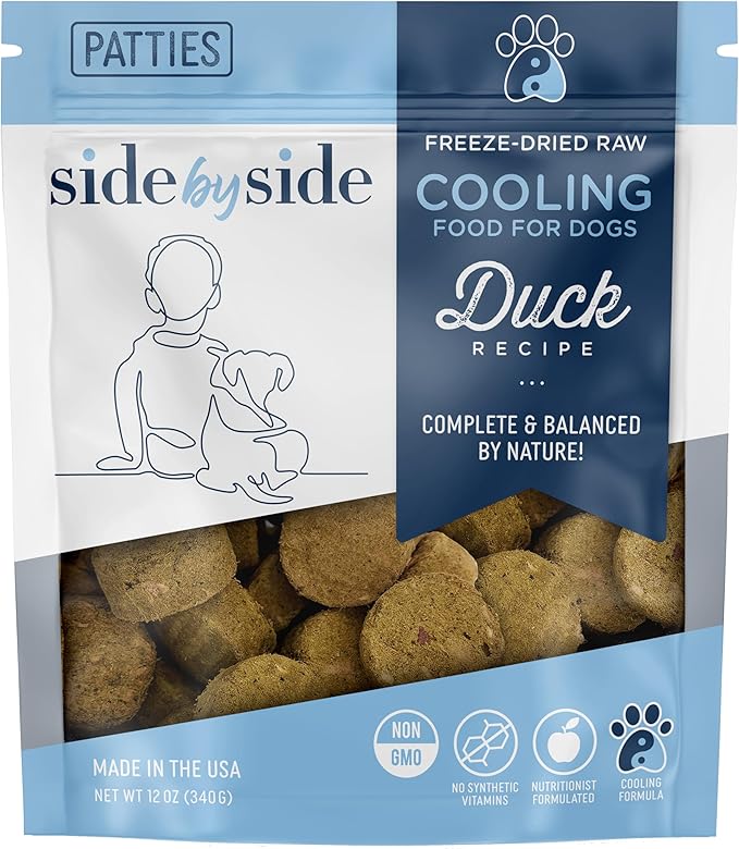 Side by Side Duck Patties - Cooling Freeze-Dried Dog Food & Dog Food Toppers for All Breeds - Made with Nutrients & Whole Raw Ingredients - No Artificial Additives or Fillers, USA Made (12 oz.)