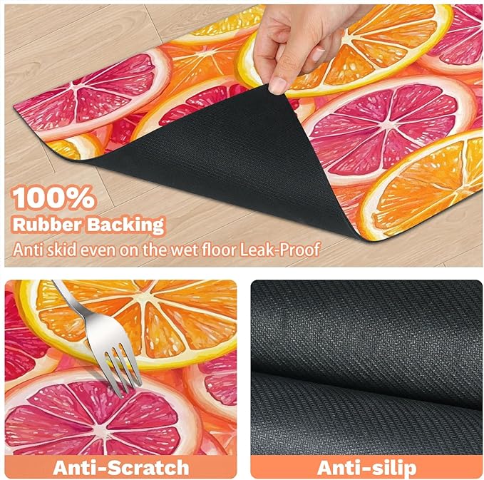 Lemon Fruit Dog Food Mat for Floors Absorbent Dog Bowl Mat for Food and Water Dispenser Quick Dry Cat Food Placemat Pet Supplies 24" x 32", Orange