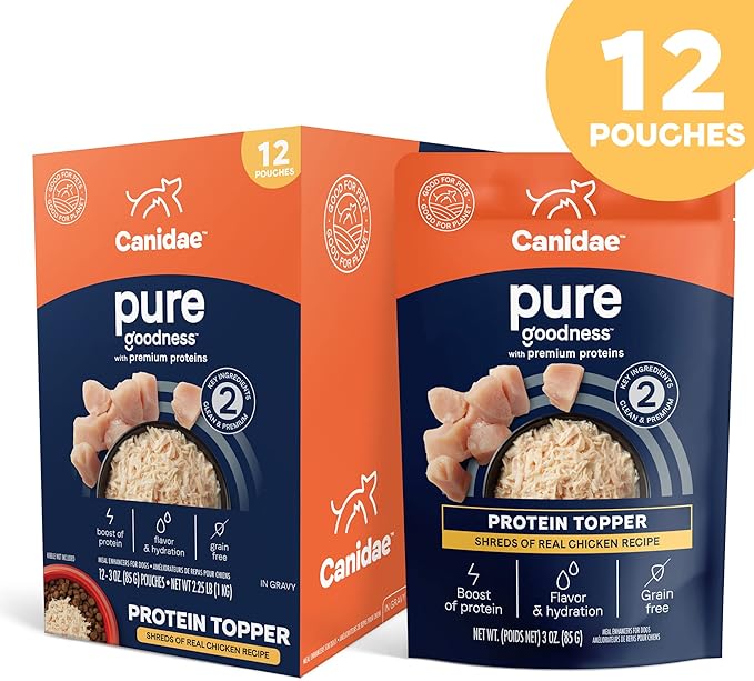 CANIDAE Pure Protein Topper Wet Dog Food for Small Breeds, Shreds of Real Chicken in Gravy Recipe, 3 oz. (Case of 12)