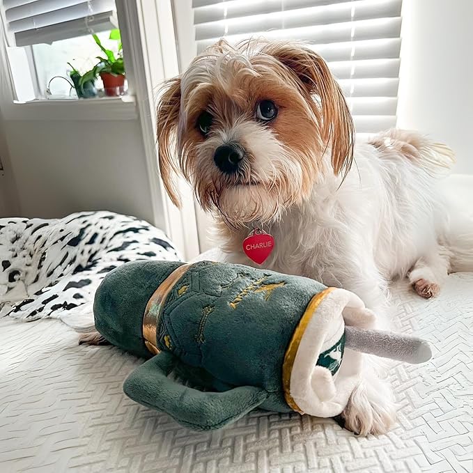 Haute Diggity Dog Snuggly Cup Plush Dog Toy for Small, Medium & Large Dogs, Interactive Funny Squeaky Toys, Soft, Durable, Machine-Washable, Safe & Cute Birthday Gift for Dogs, Green