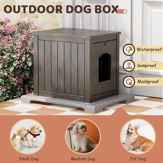 Fancyango Outdoor & Indoor Dog House for Weatherproof and Stylish Furniture, Dog House Outdoor, Multi - Use for Small and Medium Dogs (Grey, 17.7" L × 22.8" W × 21.7" H)