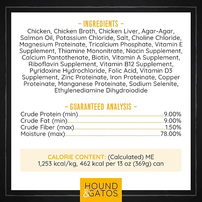 Hound & Gatos Wet Dog Food, 98% Chicken & Liver, case of 12, 13 oz cans