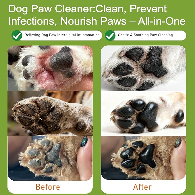 Dog Paw Cleaner – No-Rinse Dog Foot Washer, Deep Cleans Paws & Toes, Natural Plant Ingredients，Safe for Puppies to Large Dogs, Travel-Friendly Puppy Essential-3.4 OZ