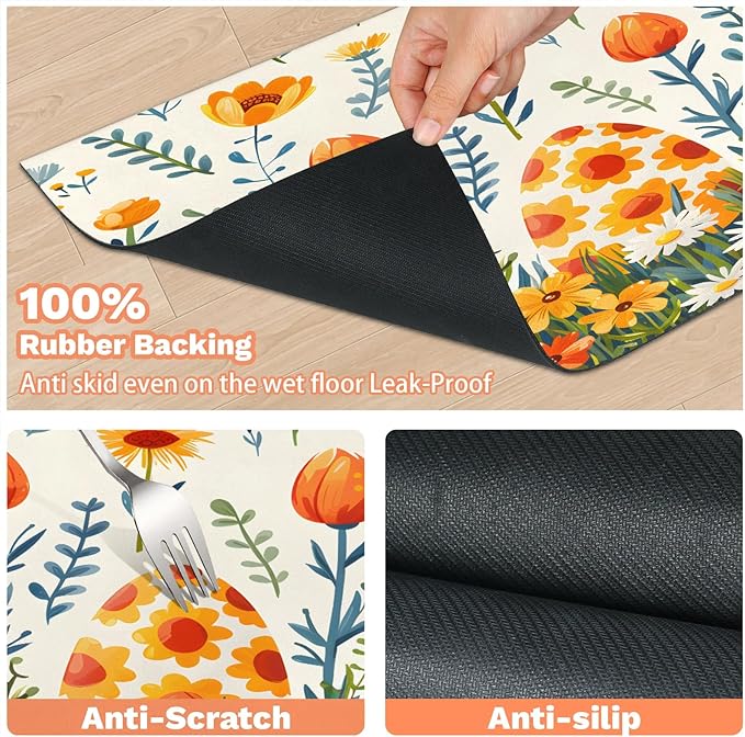 Easter Eggs Dog Food Mat for Floors Absorbent Dog Bowl Mat for Food and Water Dispenser Quick Dry Cat Food Placemat Pet Supplies 16" x 24", Wildflower
