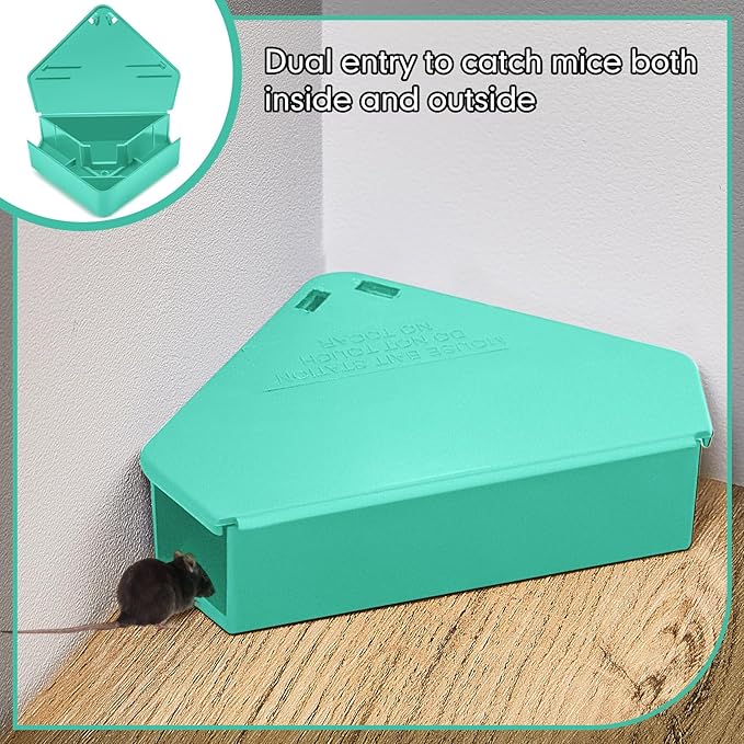 Qualirey Mice Station with Key Triangle Mouse Station Reusable Rodent Trap Box, Keeps Children and Pets Safe Indoor & Outdoor Suitable for Small Mice(Blue,36 Pcs)